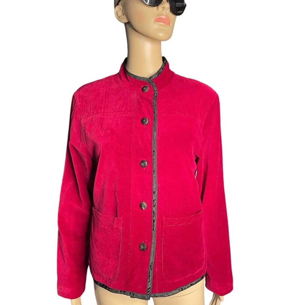 Tibetan Trader Blazer Small Velvet Embroidered Cotton Mock Neck Jacket Burgundy